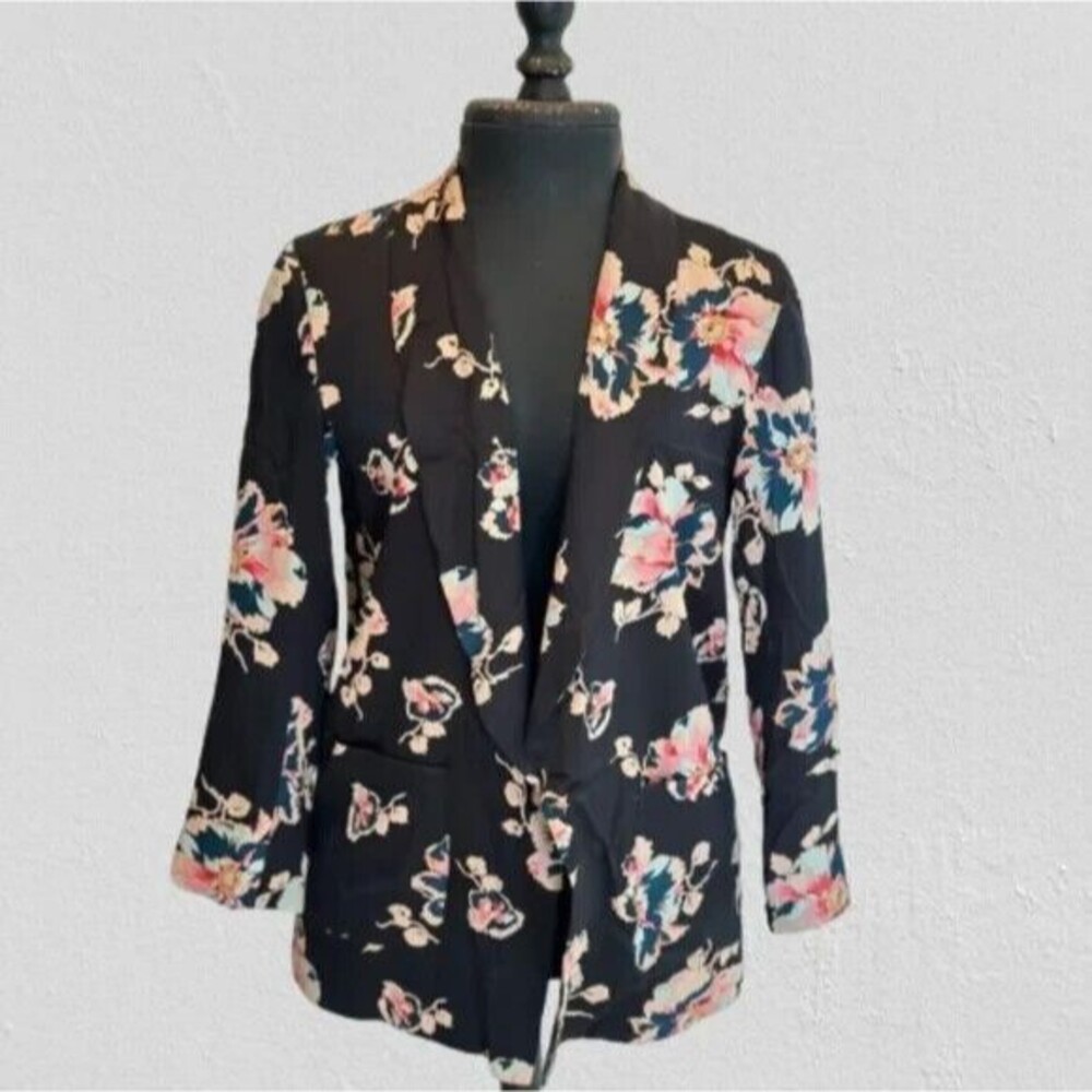 Anthropologie ett:twa Floral Tavie open front satin blazer, sz XS New with Tags - Picture 3 of 11